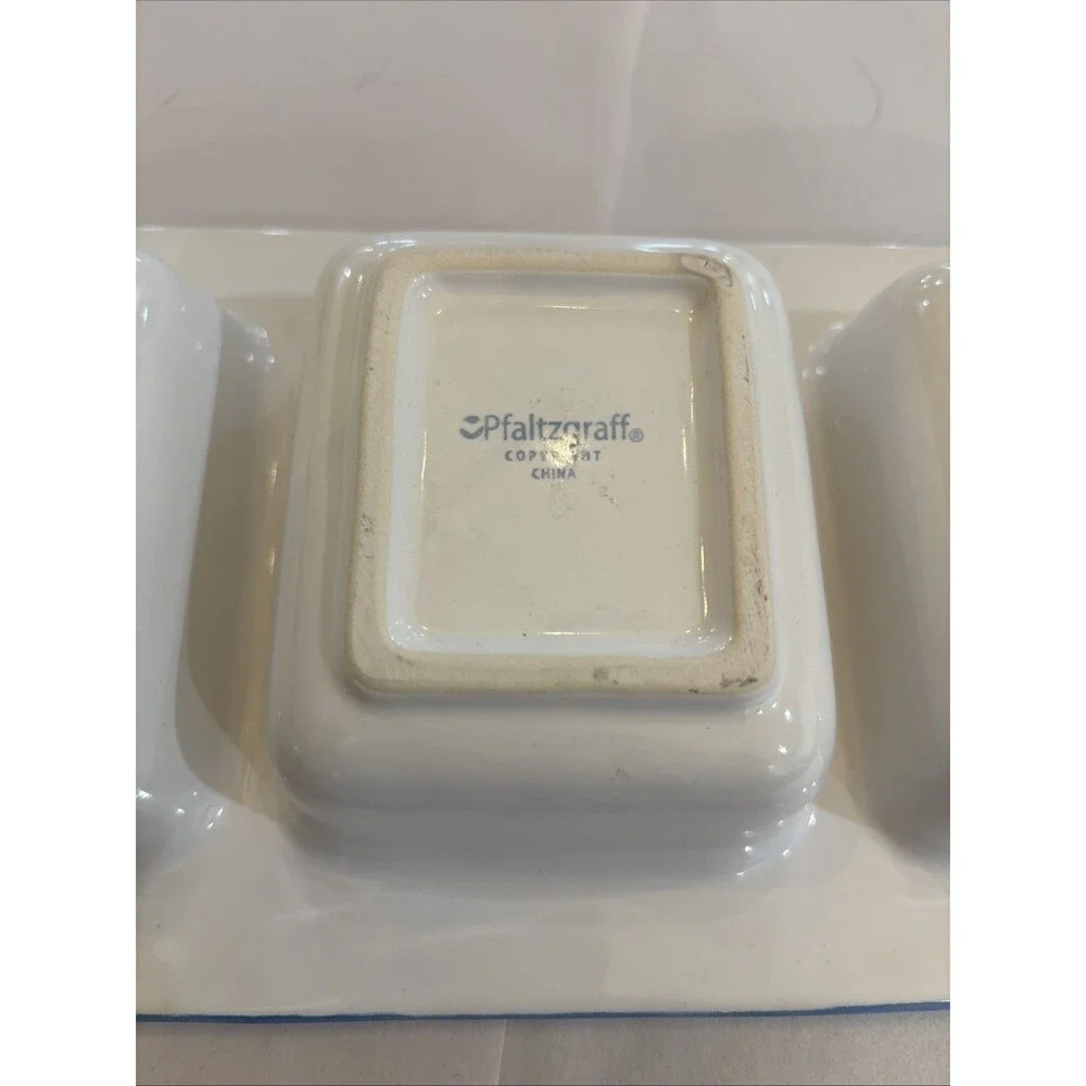 Pfaltzgraff Melissa Relish Dish 3 Part Divided Tidbit Serving Tray Blue Floral
